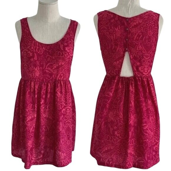 Urban Outfitters Ecote Magenta Sleeveless Floral Dress With Back Snap Detail S - Picture 3 of 13